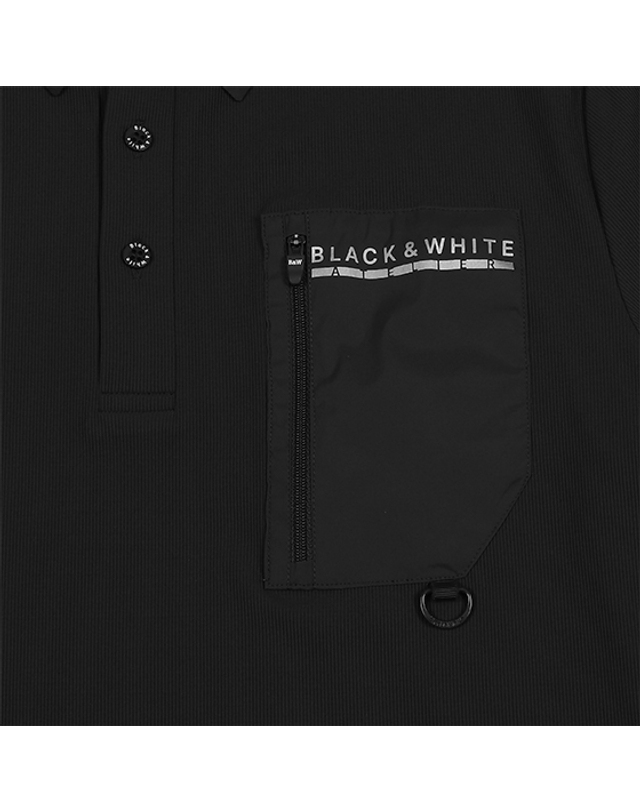 블랙앤화이트 [블랙앤화이트] 남성 가슴포켓 반팔 티셔츠 9725GZSN_BLACK 착용컷