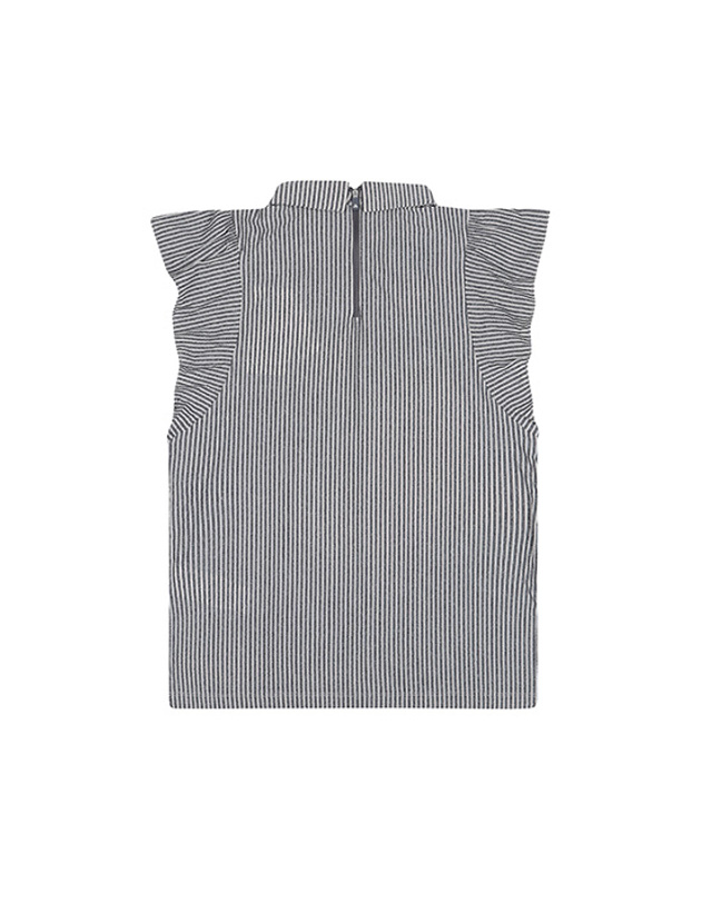 블랙앤화이트 [블랙앤화이트] 여성 프릴소매 민소매 티셔츠 9805LZSP_GREY 착용컷