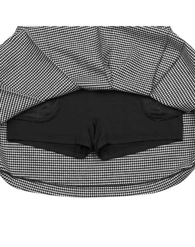 블랙앤화이트 [블랙앤화이트] 여성 하운드투스 체크 큐롯 4004LXWP_BLACK 착용컷