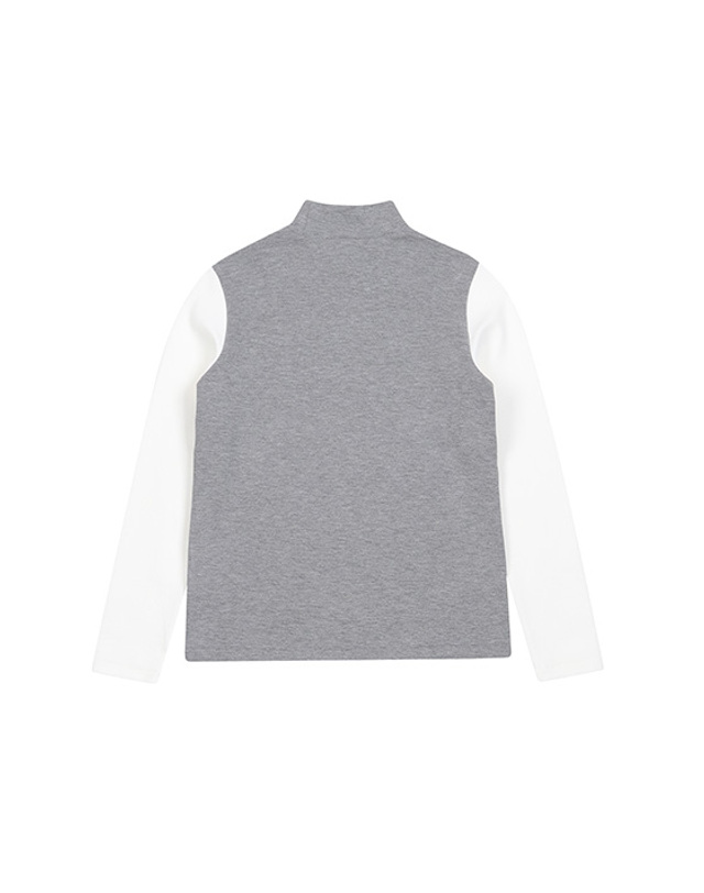 블랙앤화이트 [블랙앤화이트] 여성 소매배색 하이넥 티셔츠 9244LXSR_GREY 착용컷