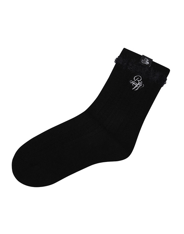 블랙앤화이트 [블랙앤화이트] 여성 부클포인트 울 중목 양말 8135LXSC_BLACK 착용컷