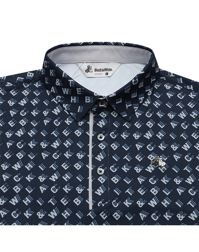 블랙앤화이트 [블랙앤화이트] 남성 로고플레이 프린트 티셔츠 9352GXPP_NAVY 착용컷
