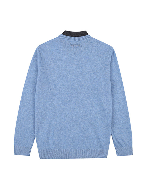 블랙앤화이트 [블랙앤화이트] 남성 캐시미어 이중 네크라인 하이넥 스웨터 2605GBCC_BLUE 착용컷