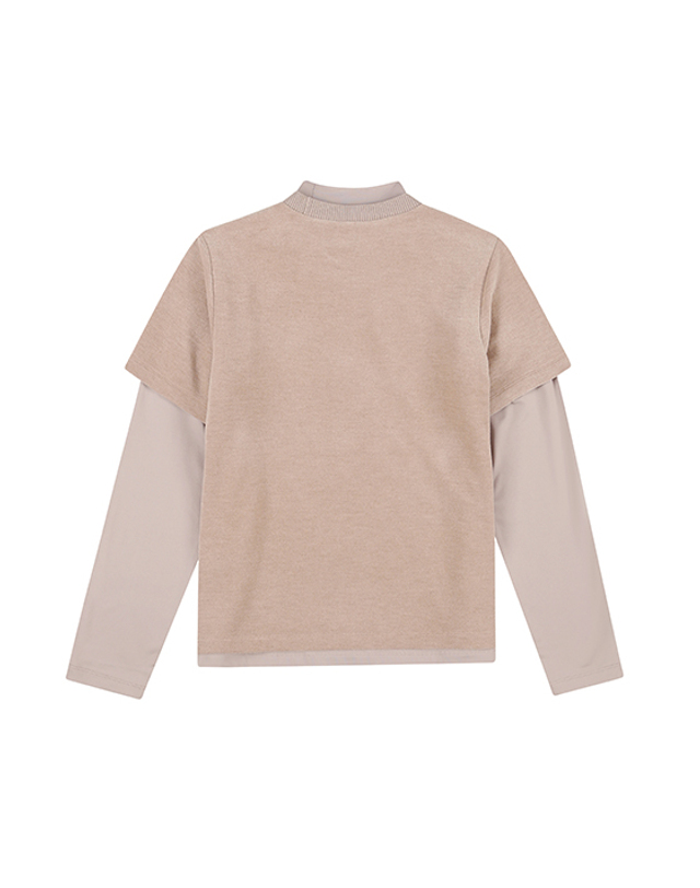 블랙앤화이트 [블랙앤화이트] 여성 반팔 레이어드 티셔츠 9225LBSR_BEIGE 착용컷