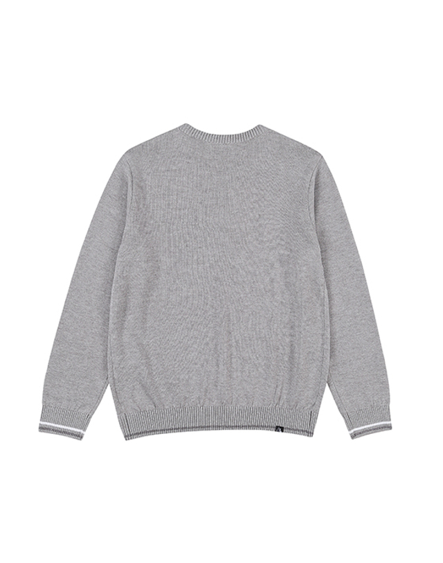 블랙앤화이트 [블랙앤화이트] 여성 로고 인타샤 라운드넥 스웨터 2405LBKA_GREY 착용컷