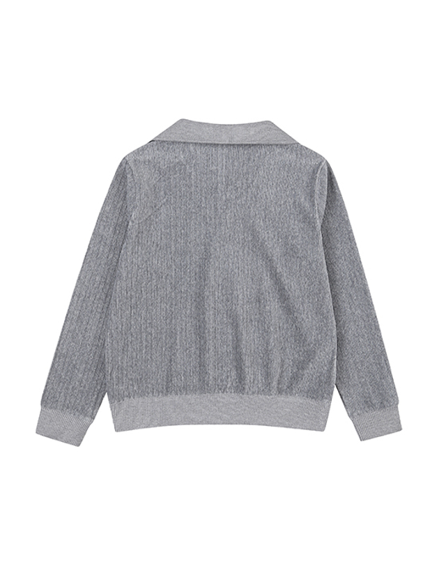 블랙앤화이트 [블랙앤화이트] 여성 코듀로이 와이드 카라 셋업 티셔츠 9125LBST_GREY 착용컷