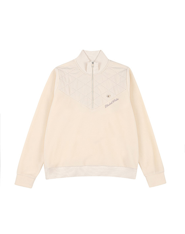 블랙앤화이트 [블랙앤화이트] 여성 패딩 믹스 반집업 티셔츠 9115LBSP_IVORY 착용컷