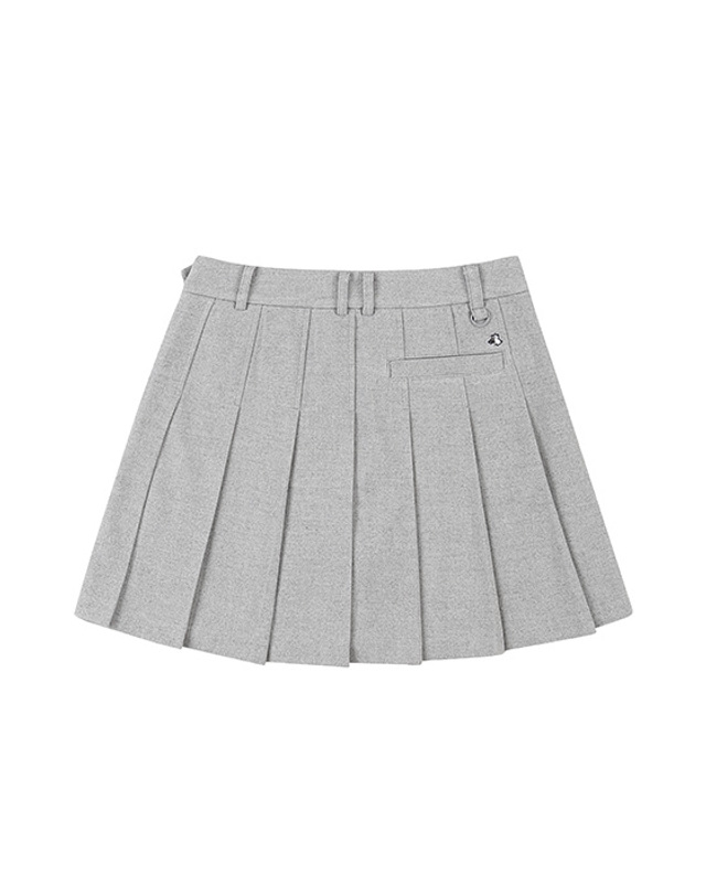 블랙앤화이트 [블랙앤화이트] 여성 벨트 장식 플리츠 믹스 스커트 4005LBWR_GREY 착용컷