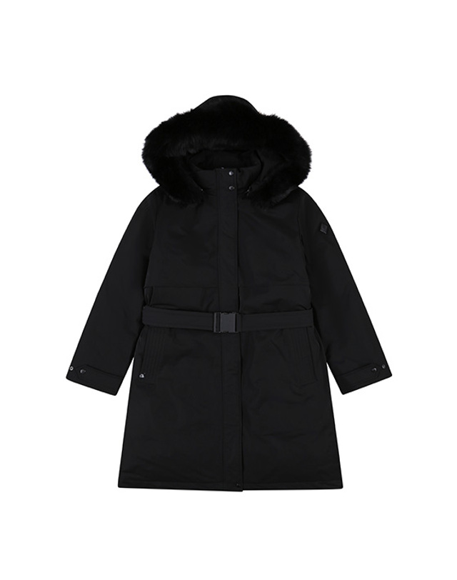 블랙앤화이트 [블랙앤화이트] 여성 폭스퍼 후드 긴기장 헤비 다운 코트 1195LBWP_BLACK 착용컷