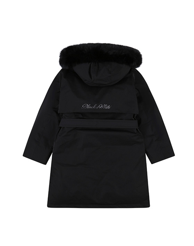 블랙앤화이트 [블랙앤화이트] 여성 폭스퍼 후드 긴기장 헤비 다운 코트 1195LBWP_BLACK 착용컷
