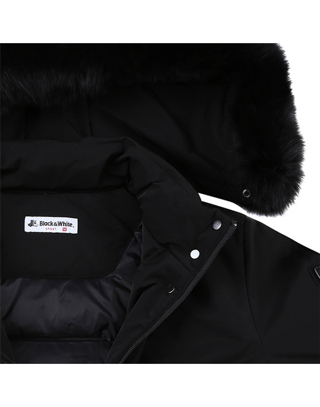 블랙앤화이트 [블랙앤화이트] 여성 폭스퍼 후드 긴기장 헤비 다운 코트 1195LBWP_BLACK 착용컷