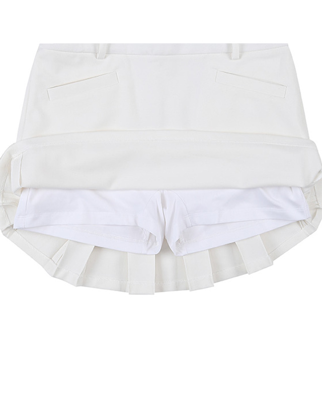블랙앤화이트 [블랙앤화이트] 여성 가을 솔리드 TR 플리츠 큐롯 4401LBSA_WHITE 착용컷