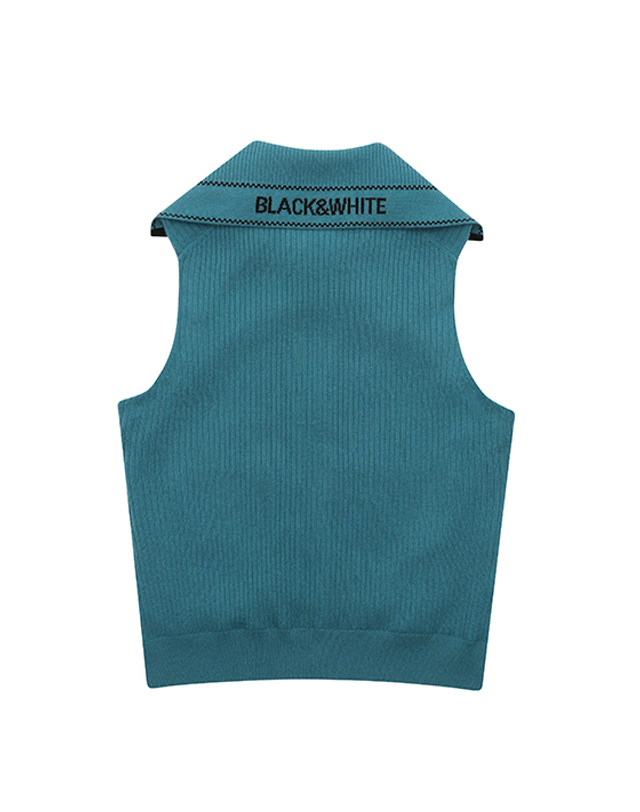 블랙앤화이트 [블랙앤화이트] 여성 세일러카라 방풍안감 니트베스트 2013LXVC_BLUE GREEN 착용컷