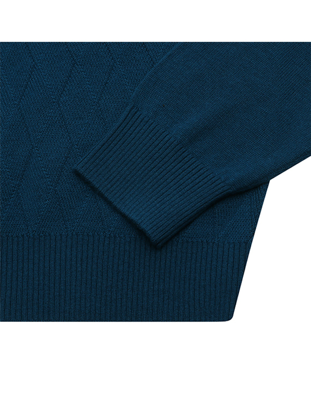 블랙앤화이트 [블랙앤화이트] 앞판 조직 터틀넥 풀오버 2603GXKW_BLUE GREEN 착용컷