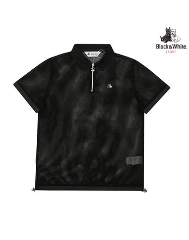[블랙앤화이트] 여성 전체 메쉬 앞마이 지퍼 티셔츠 9113LZLP_BLACK
