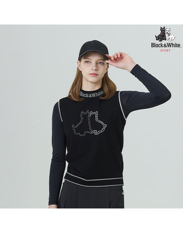 [블랙앤화이트] 여성 테리어 원포인트 라운드 베스트 2006LAVR_BLACK