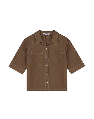 [블랙앤화이트] 여성 오픈 카라 7부 소매 블라우스 6006LAUC_BROWN