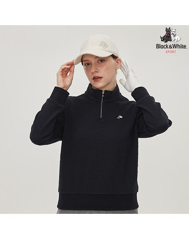[블랙앤화이트] 여성 사선 로고 자가드 맨투맨 티셔츠 9216LBJP_NAVY