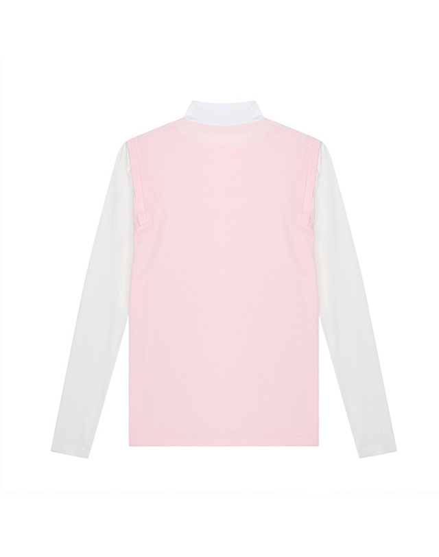 블랙앤화이트 [블랙앤화이트] 여성 앞판 글리터 로고 냉감 소매 티셔츠 9252LCOI_PINK 착용컷