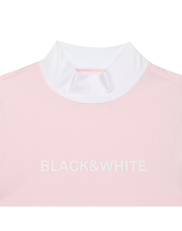 블랙앤화이트 [블랙앤화이트] 여성 앞판 글리터 로고 냉감 소매 티셔츠 9252LCOI_PINK 착용컷