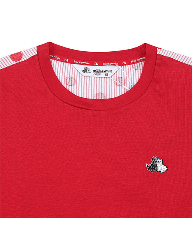 블랙앤화이트 [블랙앤화이트] 여성 여름 라운드 오버핏 반팔 9401LADA_RED 착용컷
