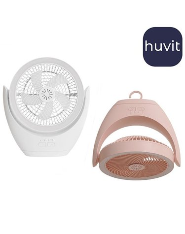 멀티풀 캠핑 책상 데스크 선풍기 스탠드 겸용 LED 조명 충전 무선 화이트 핑크