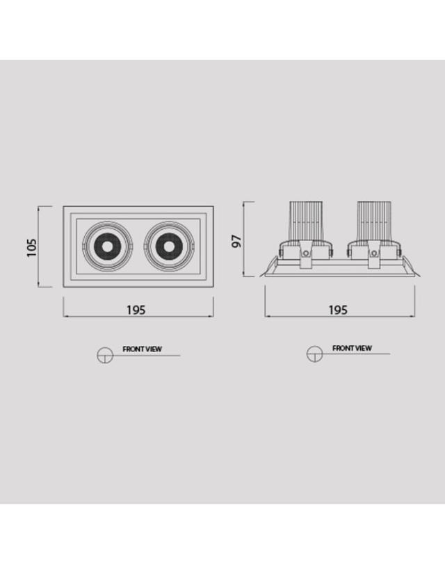 휴빛조명 RFD 사각 2구 고효율인증 매입등 오슬람 COB LED 30W 다운라이트 C형 주백색 착용컷