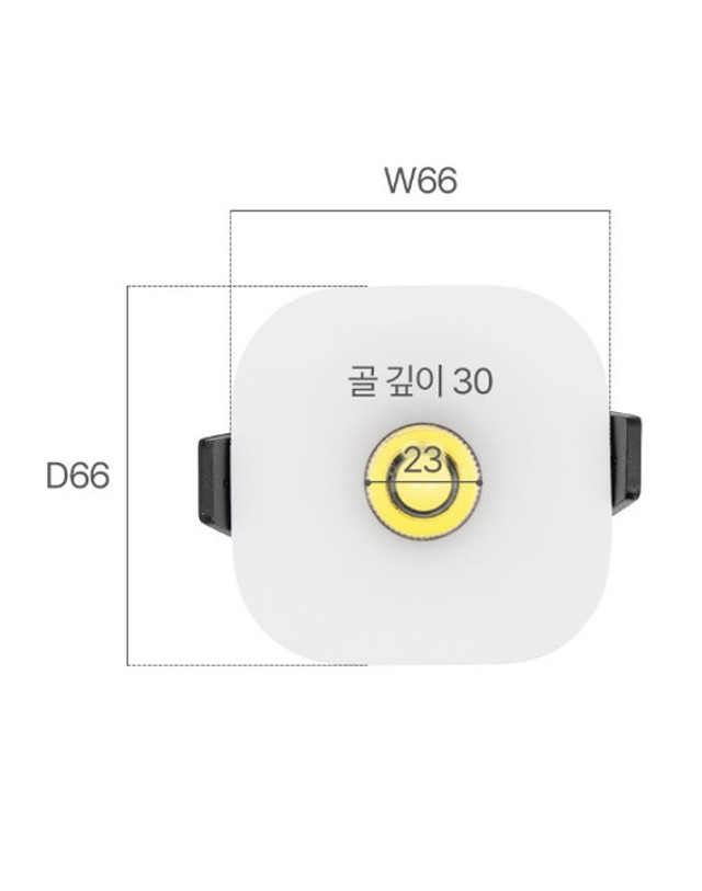 휴빛조명 TN-DEL 1구사각 멀티매입등 다운라이트 타공55mm(2인치) LED 8W 화이트 착용컷