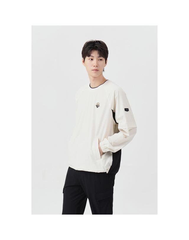 골든베어 (남성) Crewneck Mesh Lined Woven Pullover G4TAW26006IVX 착용컷