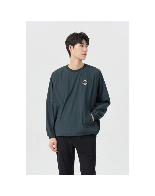 골든베어 (남성) Crewneck Mesh Lined Woven Pullover G4TAW26006GRX 착용컷