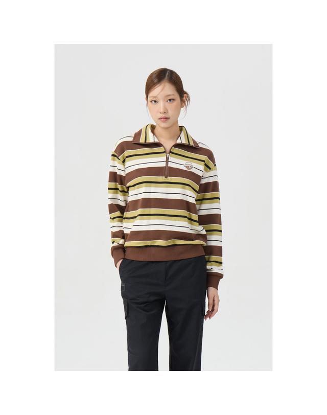 골든베어 (여성) Stripe Half Zip-up T-shirt G5TAW26002BRX 착용컷