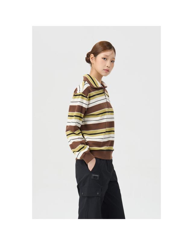 골든베어 (여성) Stripe Half Zip-up T-shirt G5TAW26002BRX 착용컷
