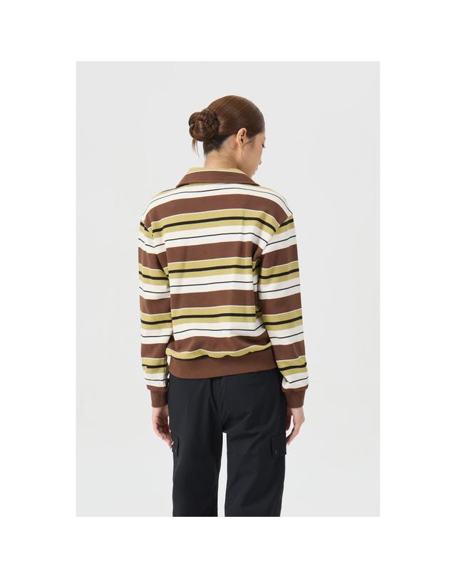 골든베어 (여성) Stripe Half Zip-up T-shirt G5TAW26002BRX 착용컷