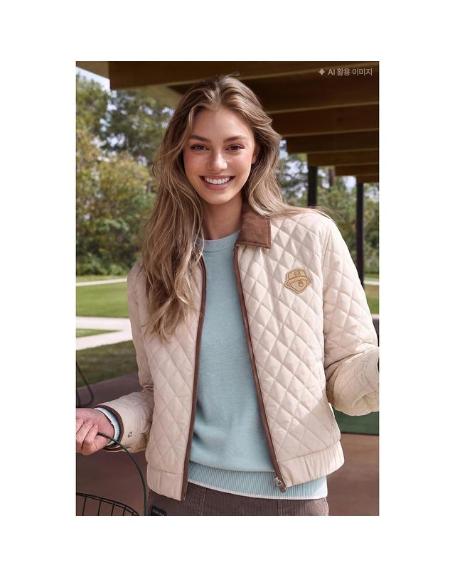 골든베어 (여성) Corduroy Collar Quilted Zip-up Jumper G5UAW26003IVX 착용컷