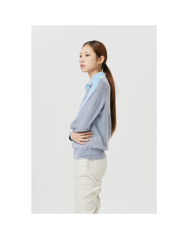 골든베어 (여성) Back Graphic Half Zip Sweater G5WAW26501GYX 착용컷