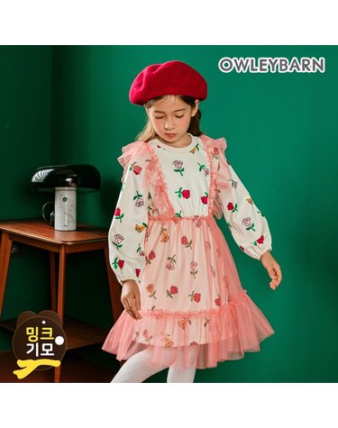 [보리보리]  로즈 플라워 밍크 퍼 기모 원피스크림