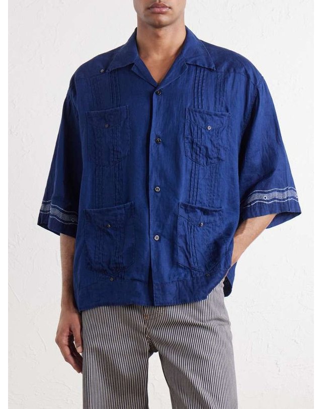 캐피탈 [해외직구] 캐피탈 캠프카라 프린트 린넨 쿠반 셔츠 K2605SS165 B0082284647 착용컷