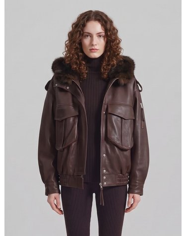 [해외직구] 26 F/W NAPA 봄버 WITH 후드 인 브라운 레더 JAFS22732200BROWN B0022336311