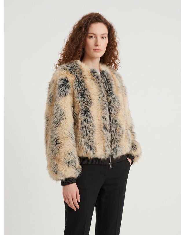 프랭키샵 [해외직구] 26 F/W 베이지 콤보 지나 페이크 퍼 봄버 자켓 JAFS23043900BEIGE B0022335161 착용컷