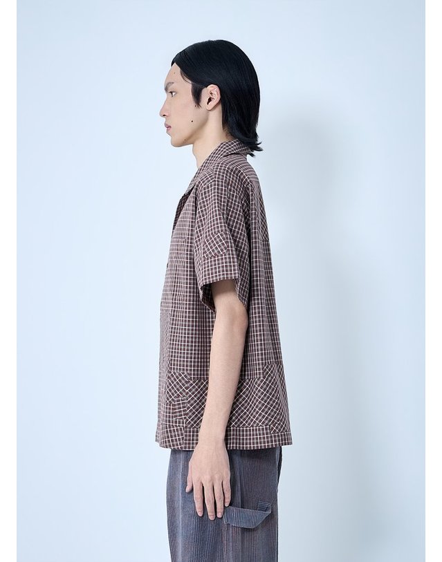 스토리 엠에프지 [해외직구] 26 S/S 스토리 MFG. CHECKERED 쇼츠 슬리브 셔츠 SPS26SHPALHALBRO B0111964491 착용컷