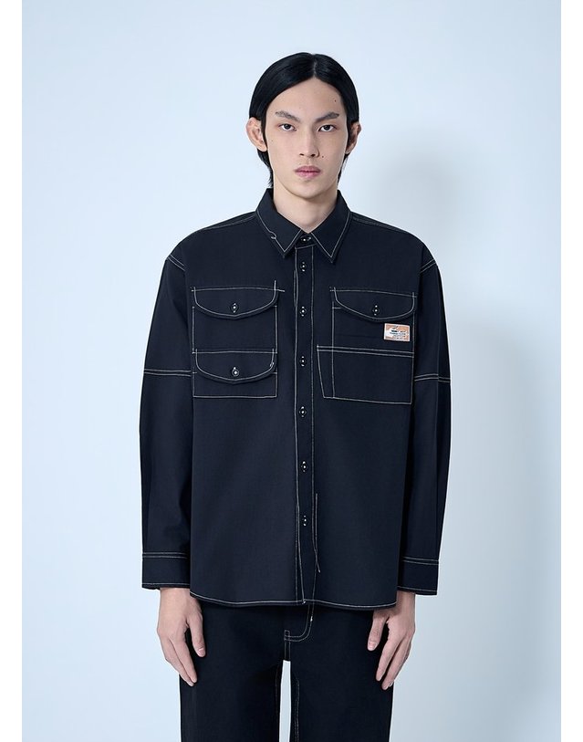 스토리 엠에프지 [해외직구] 26 S/S 스토리 MFG. 콘트라스트 스티치 유틸리티 셔츠 SPS26SHHVSCOTBLA B0111964492 착용컷