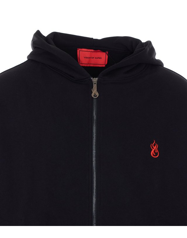 비젼슈퍼 [해외직구] 26 S/S 비전 오브 슈퍼 엠브로이드 플레임 지퍼 후드 VS070ZP/BLACK B0011974568 착용컷