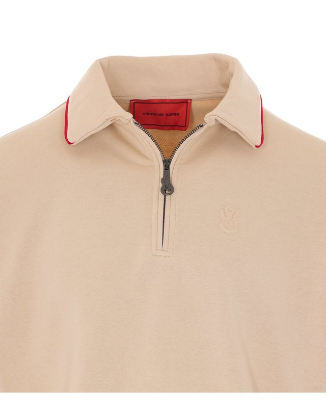 비젼슈퍼 [해외직구] 26 S/S 비전 오브 슈퍼 로고 하프 지퍼 폴로 VS081PZ/SAND B0011983911 착용컷