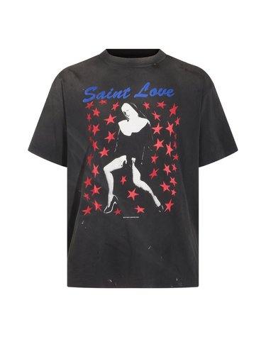 [해외직구] 세인트 마이클 블랙 코튼 세인트 러브 티셔츠 SMMK10000006BLACK B0482287176