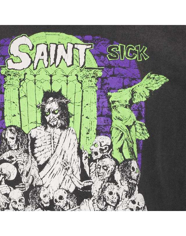 세인트 마이클 [해외직구] 세인트 마이클 블랙 코튼 러브 SICK 티셔츠 SMMK10000003BLACK B0482286724 착용컷