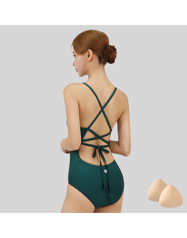 스피카 여성 리본백 스윔웨어 SPA105 딥그린+실리콘브라캡 세트