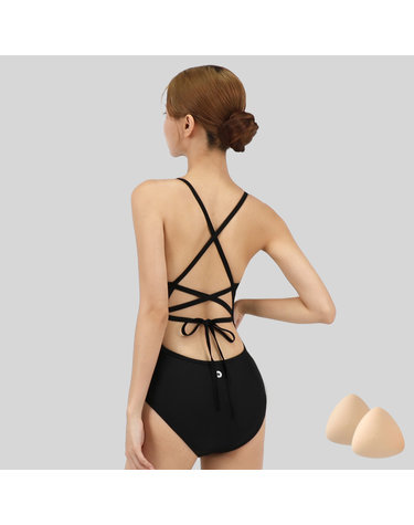 스피카 여성 리본백 스윔웨어 SPA105 블랙+실리콘브라캡 세트