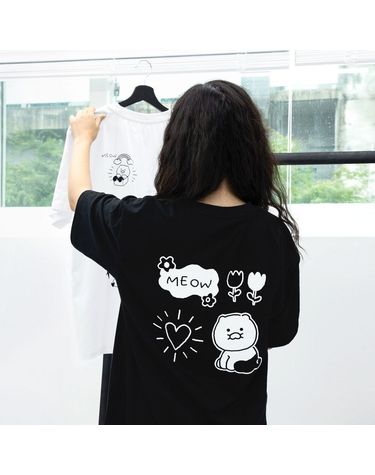 두들두들 라이언과 춘식이 티셔츠-블랙 캐릭터[WFGIYUT]