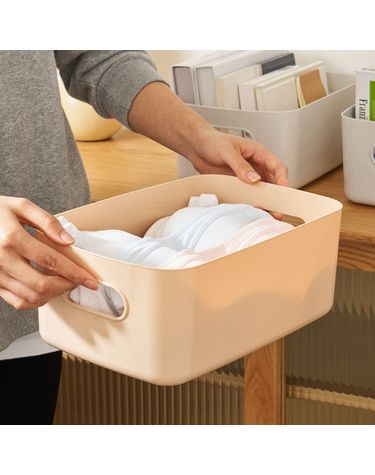 [오너클랜]사각 손잡이 수납바구니 20x31cm 아이보리 보관함[WFGWFWY]