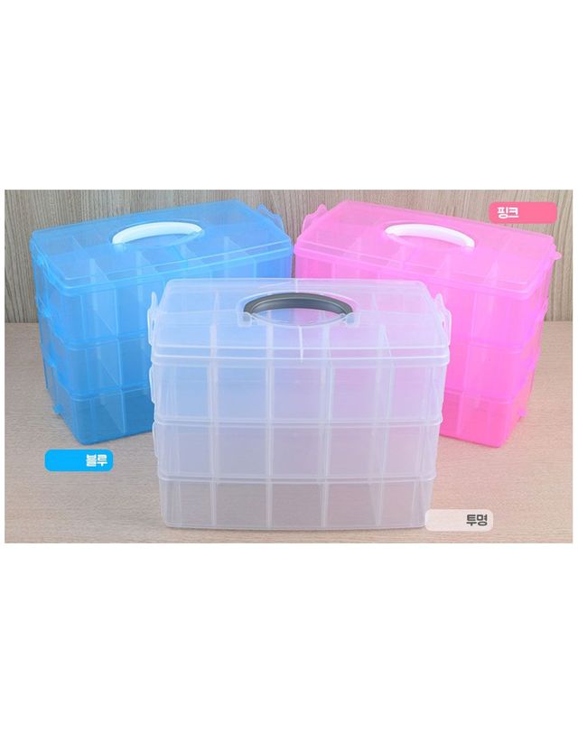 오너클랜 3단 대형 PVC 손잡이 멀티박스 휴대용 다용도 수납함[W815BB1] 착용컷